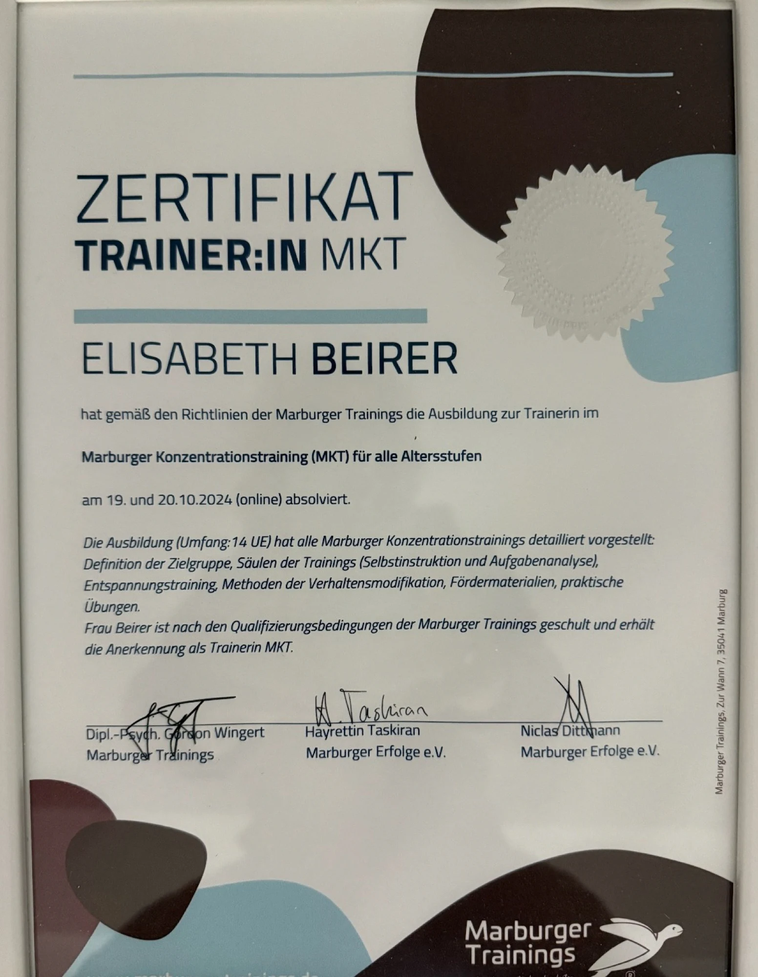 Zertifikat Trainer:in MKT – Marburger Konzentrationstraining
